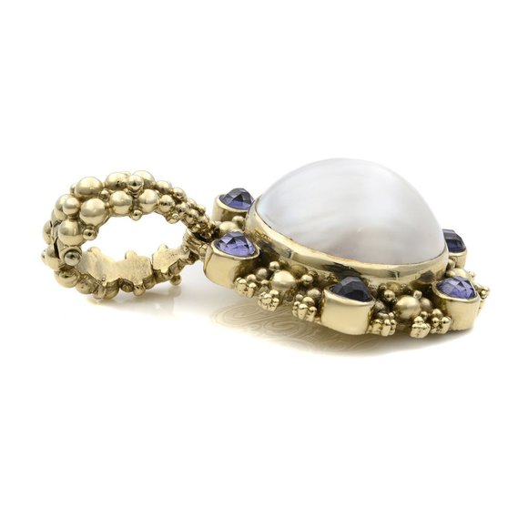 Stephen Dweck White Pearl and Amethyst Earrings & Pendant Set 18K Yellow Gold - Picture 10 of 10